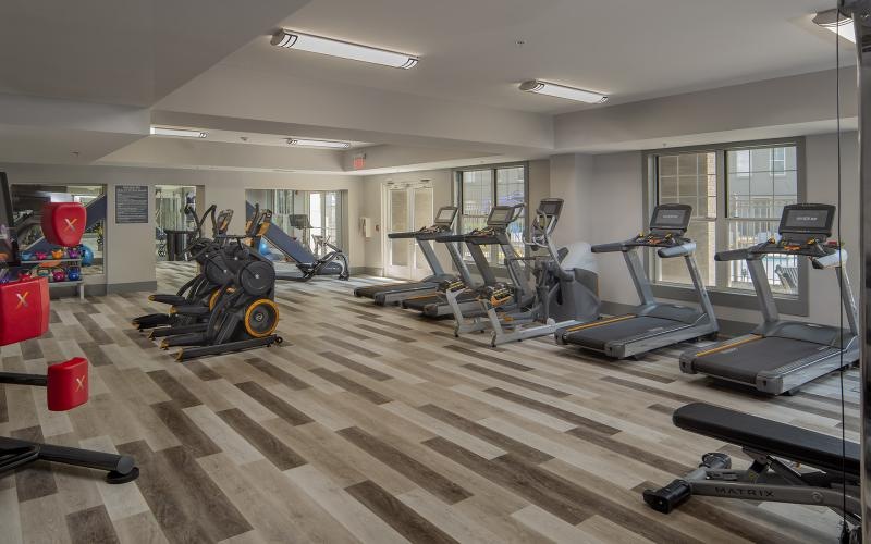 a gym with exercise equipment