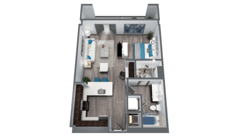 One-bedroom floor plan with generous living space