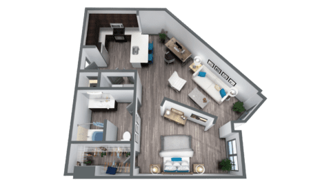 Ample living space in this one-bedroom floor plan